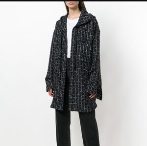 Faith Connexion Tweed oversized hooded shirt black/navy  wool blend Unisex SZ M